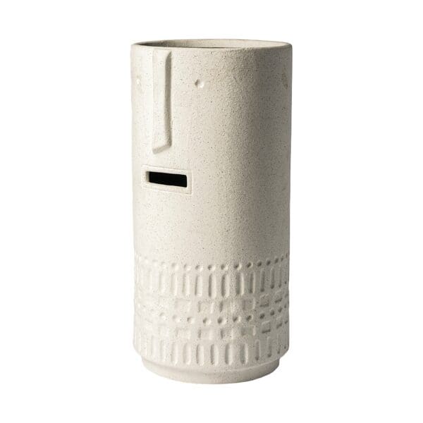 14" Bohemian Beige Happy Face Tribal Vase - Image 2