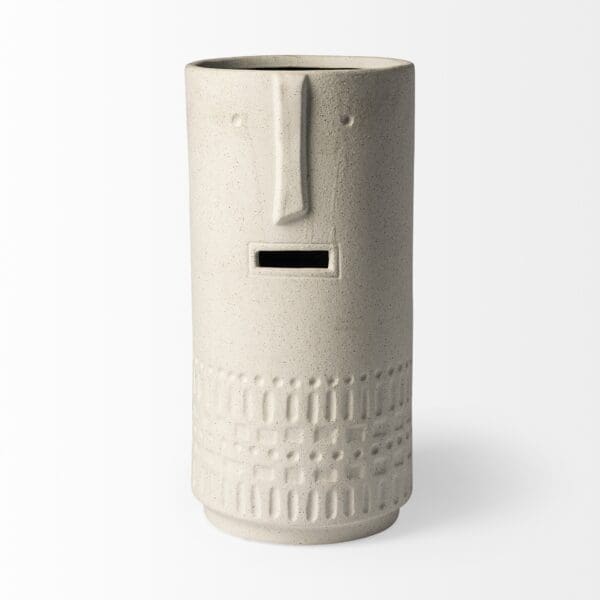 14" Bohemian Beige Happy Face Tribal Vase - Image 3