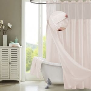 Blush Sheer & Grid Shower Curtain and Liner Set