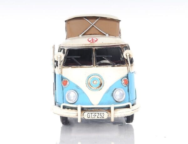 Volkswagen Bus Metal Sculpture - Blue & White - Image 2