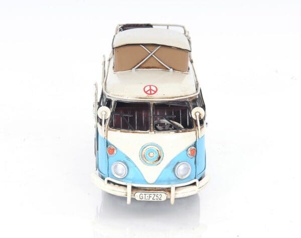 Volkswagen Bus Metal Sculpture - Blue & White - Image 3