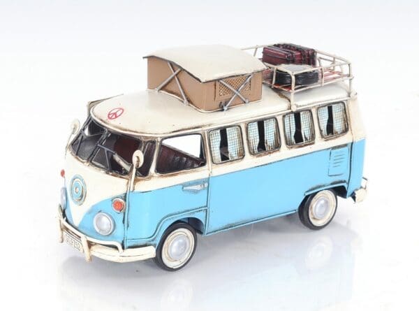 Volkswagen Bus Metal Sculpture - Blue & White