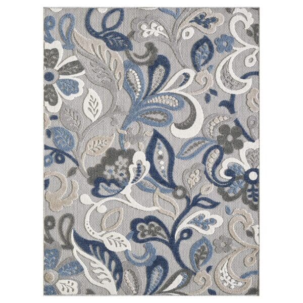 2' x 4' Jacobean Floral Indoor/Outdoor Area Rug - Blue Gray - Image 2