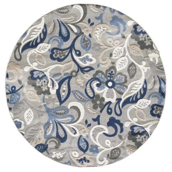 2' x 4' Jacobean Floral Indoor/Outdoor Area Rug - Blue Gray - Image 3