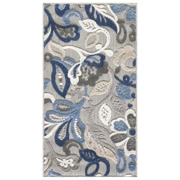 2' x 4' Jacobean Floral Indoor/Outdoor Area Rug - Blue Gray - Image 4