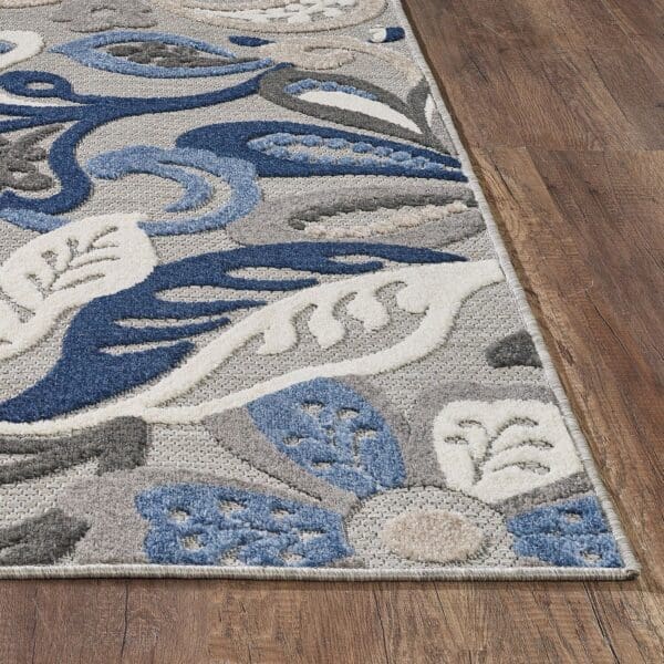 2' x 4' Jacobean Floral Indoor/Outdoor Area Rug - Blue Gray