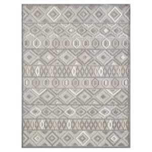 2' x 4' Southwestern Stain-Resistant Indoor/Outdoor Area Rug - Gray & Ivory