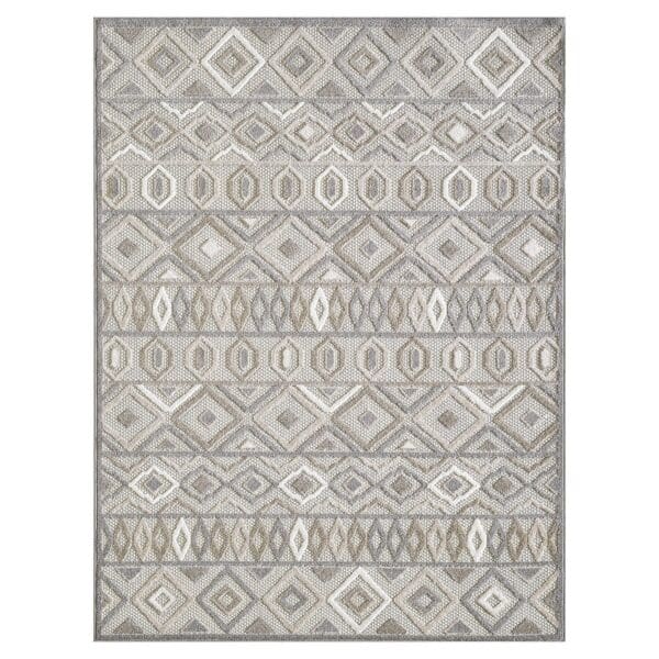 2' x 4' Southwestern Stain-Resistant Indoor/Outdoor Area Rug - Gray & Ivory