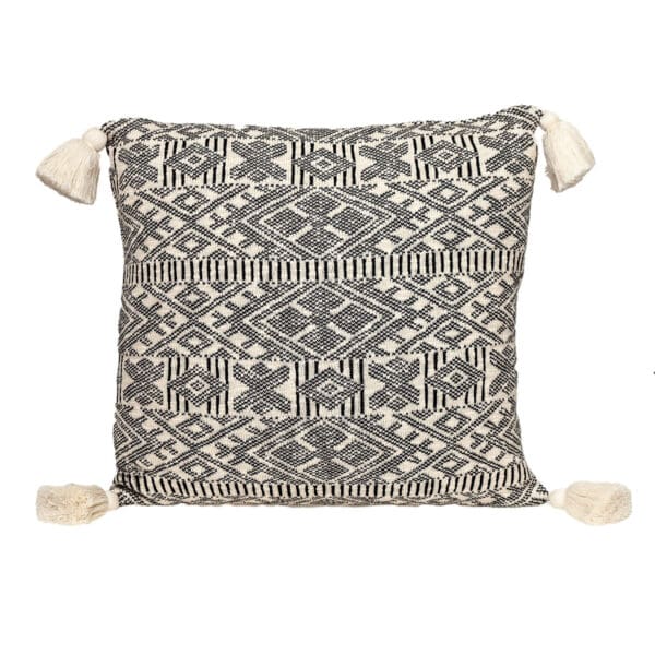 Bohemian Pattern Pillow with Tassel - 20"x 20", Black & Cream