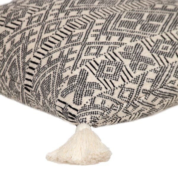 Bohemian Pattern Pillow with Tassel - 20"x 20", Black & Cream - Image 5