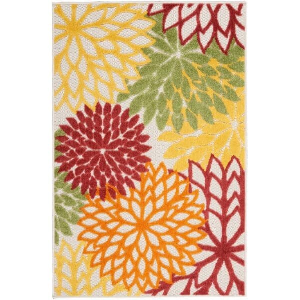 3' x 4' Red Floral Non Skid Indoor/Outdoor Area Rug