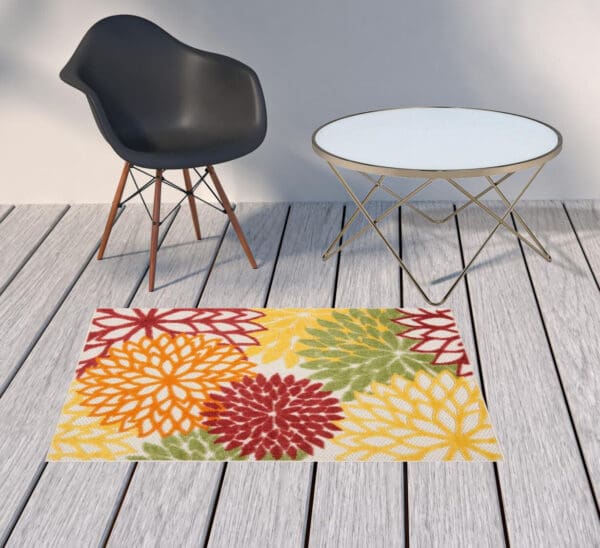 3' x 4' Red Floral Non Skid Indoor/Outdoor Area Rug - Image 3