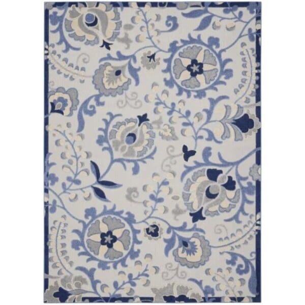 3' x 4' Blue & Gray Toile Non Skid Indoor/Outdoor Area Rug