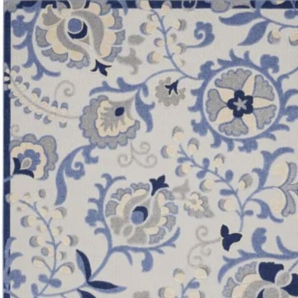 3' x 4' Blue & Gray Toile Non Skid Indoor/Outdoor Area Rug - Image 5