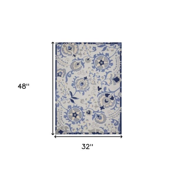 3' x 4' Blue & Gray Toile Non Skid Indoor/Outdoor Area Rug - Image 6