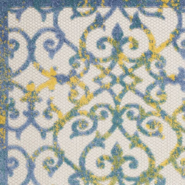 3' x 4' Ivory & Blue Damask Non Skid Indoor/Outdoor Area Rug - Image 4