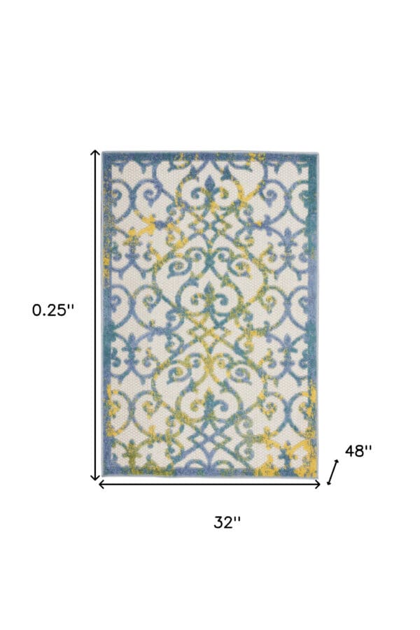 3' x 4' Ivory & Blue Damask Non Skid Indoor/Outdoor Area Rug - Image 6