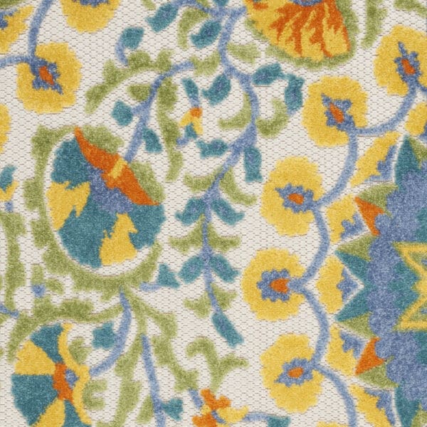 3' x 4' Yellow & Teal Toile Non Skid Indoor/Outdoor Area Rug - Image 4