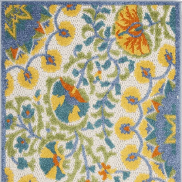 3' x 4' Yellow & Teal Toile Non Skid Indoor/Outdoor Area Rug - Image 5