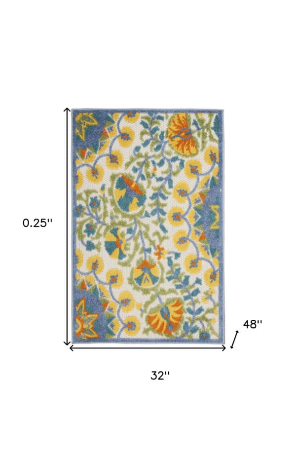 3' x 4' Yellow & Teal Toile Non Skid Indoor/Outdoor Area Rug - Image 6