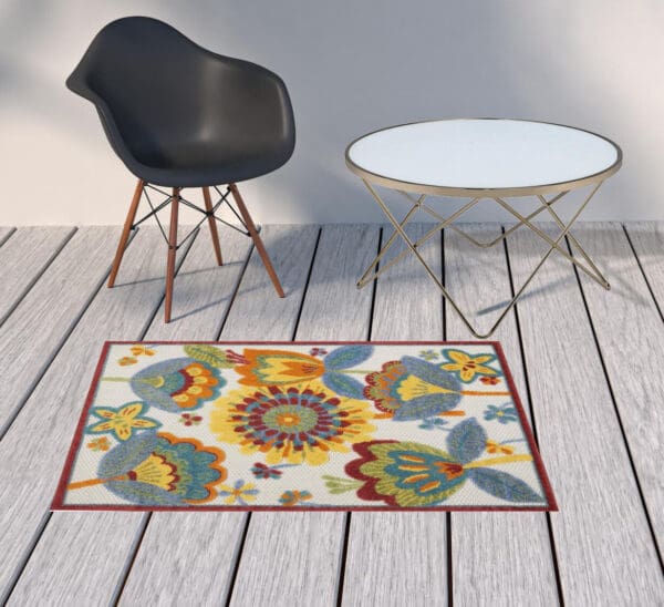 3' x 4' Yellow & Teal Non Skid Indoor/Outdoor Area Rug - Image 3