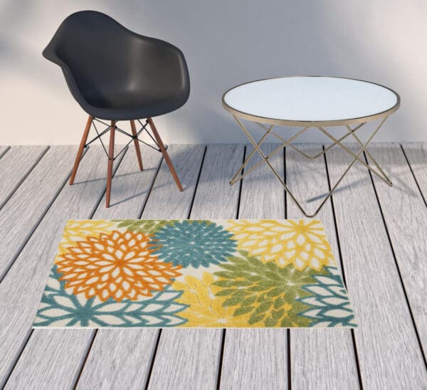 3' x 4' Turquoise Floral Non Skid Indoor/Outdoor Area Rug - Image 3