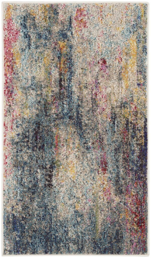 2' x 4' Abstract Power Loom Non Skid Area Rug - Blue & Beige