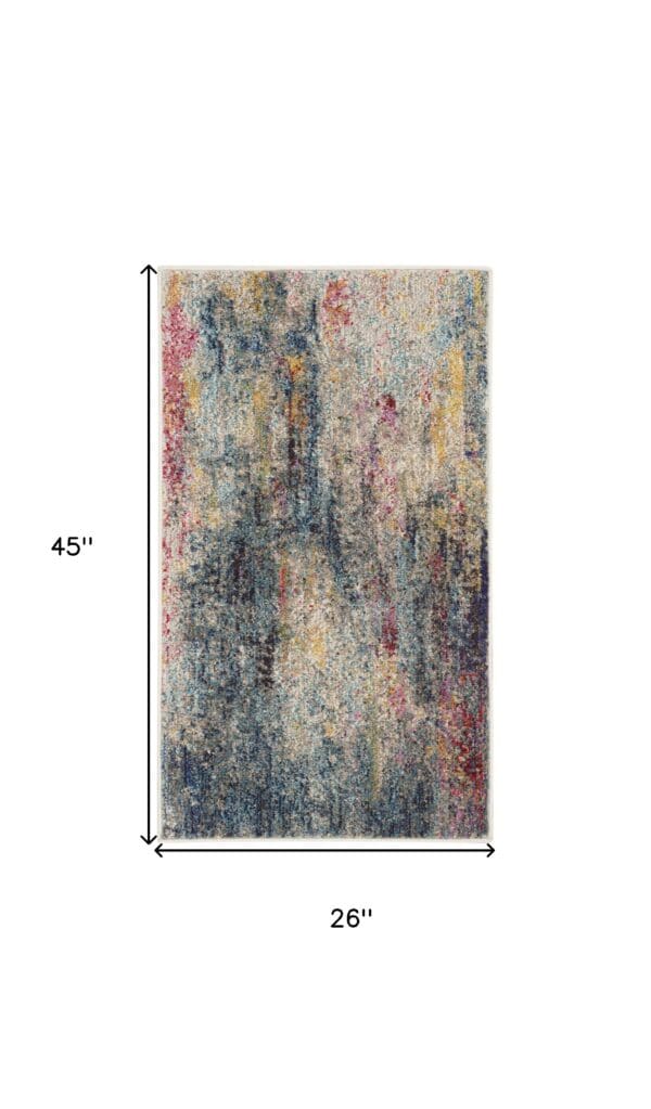 2' x 4' Abstract Power Loom Non Skid Area Rug - Blue & Beige - Image 6