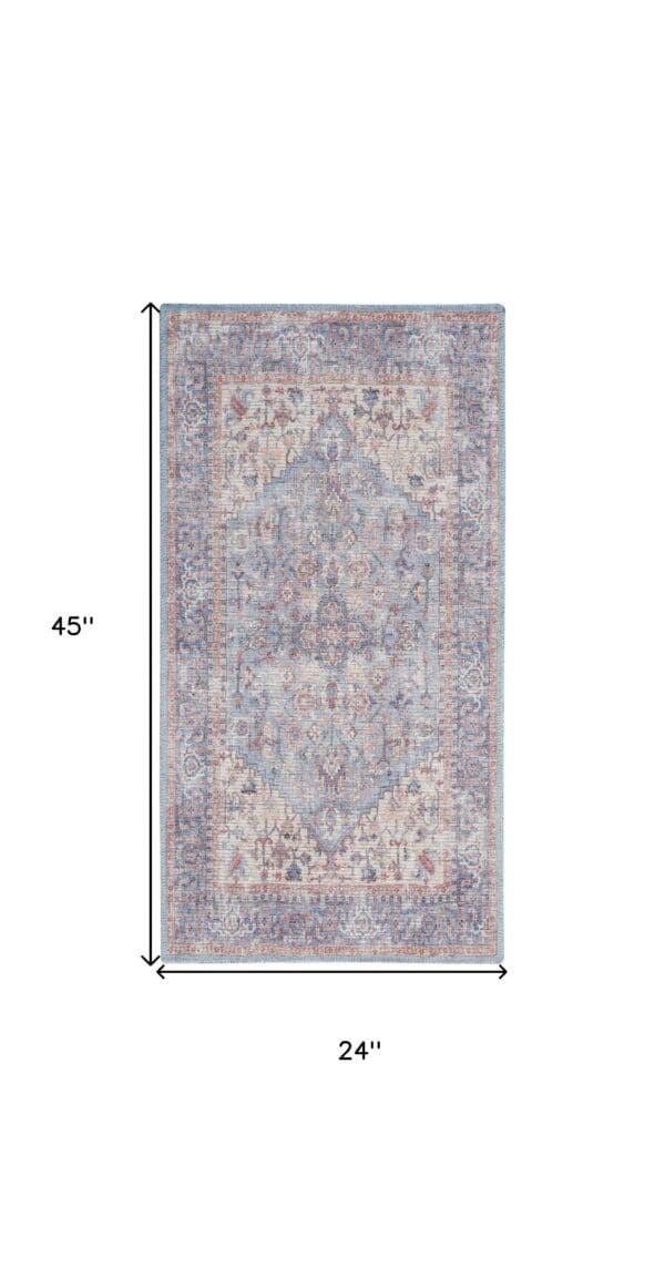 2' x 4' Power Loom Distressed Washable Area Rug - Blue - Image 6