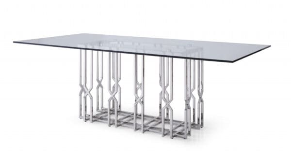 87" Clear And Chrome Rectangular Glass And Stainless Steel Dining Table - Image 2