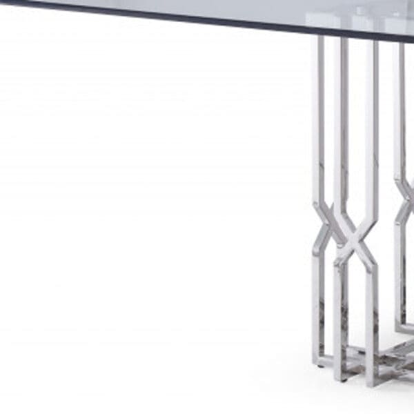 87" Clear And Chrome Rectangular Glass And Stainless Steel Dining Table - Image 5