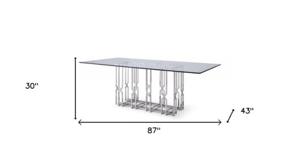 87" Clear And Chrome Rectangular Glass And Stainless Steel Dining Table - Image 6