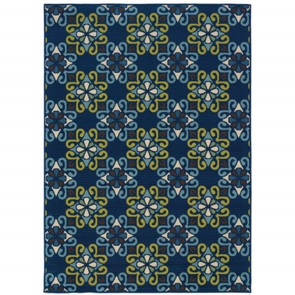 2' x 4' Stain-Resistant Indoor/Outdoor Area Rug - Blue & Green Floral - Image 2