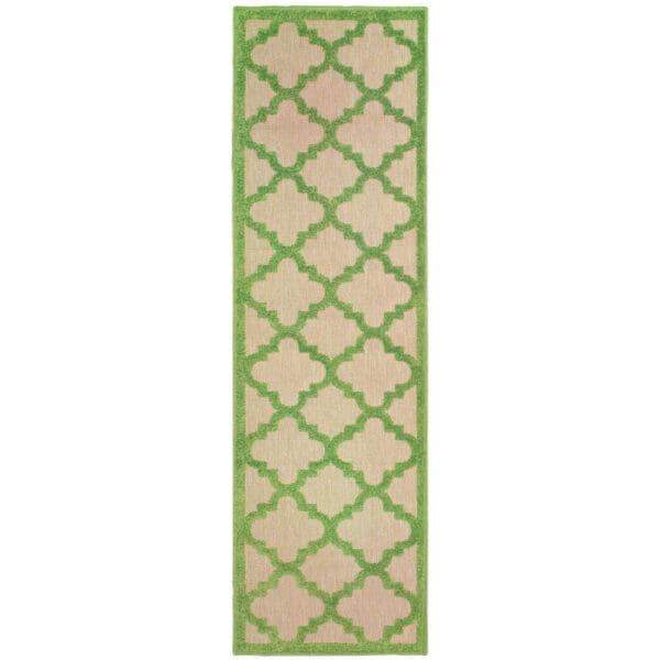 2' x 8' Green Geometric Stain-Resistant Indoor/Outdoor Area Rug