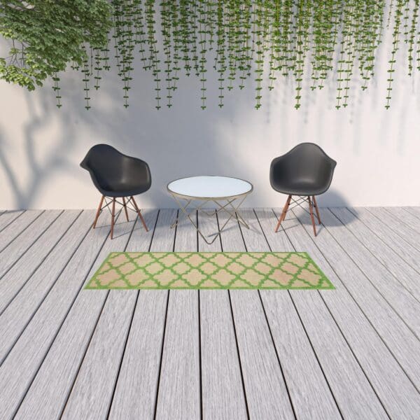 2' x 8' Green Geometric Stain-Resistant Indoor/Outdoor Area Rug - Image 3