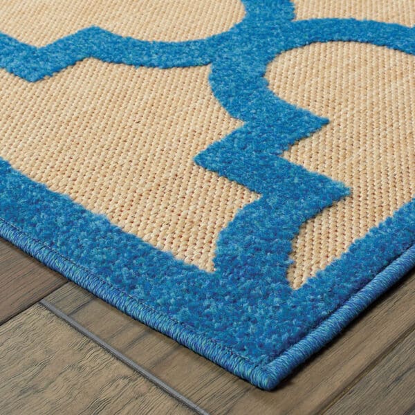 2' X 8' Blue and Beige Geometric Stain Resistant Indoor Outdoor Area Rug - Image 4