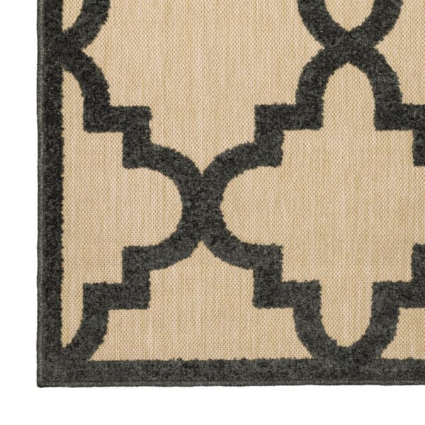 2' X 8' Beige and Black Geometric Stain Resistant Indoor Outdoor Area Rug - Image 2