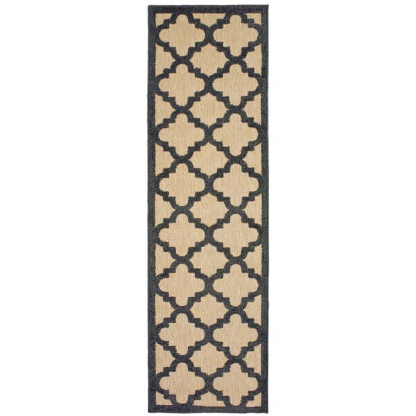 2' X 8' Beige and Black Geometric Stain Resistant Indoor Outdoor Area Rug - Image 3