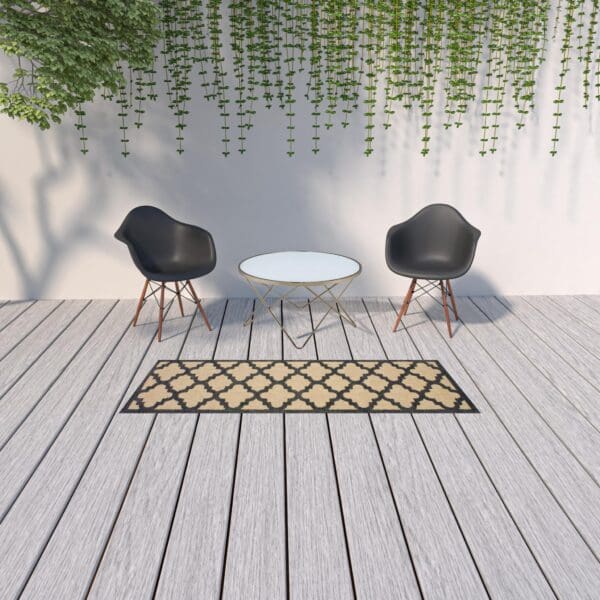 2' X 8' Beige and Black Geometric Stain Resistant Indoor Outdoor Area Rug - Image 4