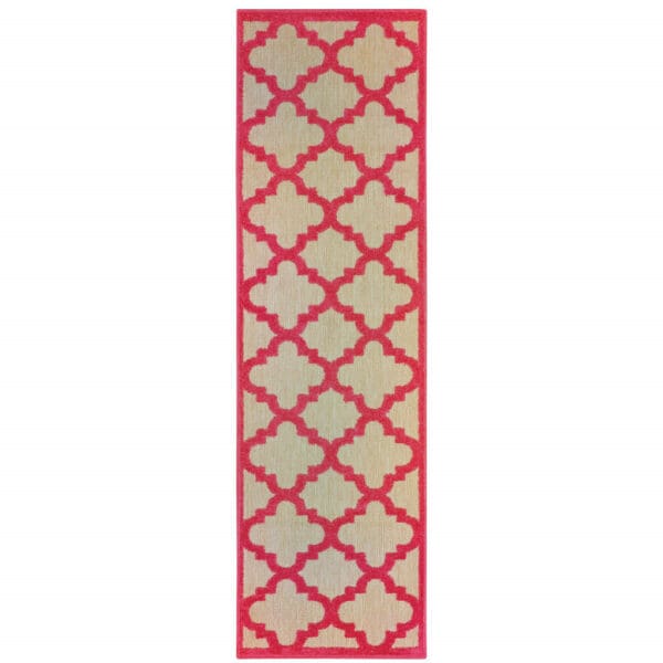 2' X 8' Red Geometric Stain Resistant Indoor Outdoor Area Rug