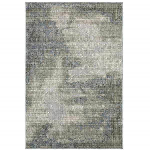 2' X 8' Blue and Gray Abstract Stain Resistant Indoor Outdoor Area Rug