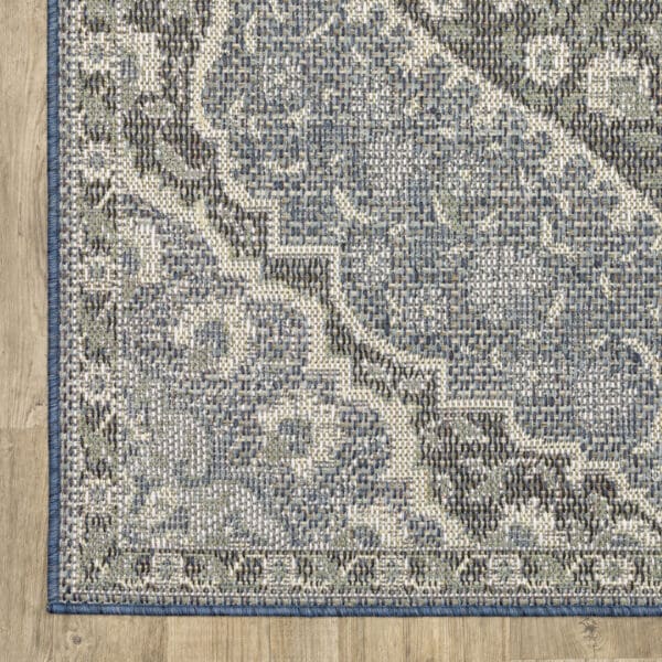 2' X 8' Blue and Green Oriental Stain Resistant Indoor Outdoor Area Rug - Image 3