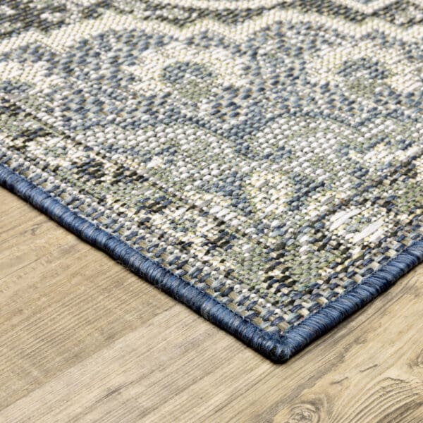 2' X 8' Blue and Green Oriental Stain Resistant Indoor Outdoor Area Rug - Image 5