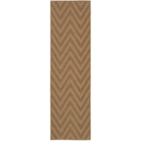 2' x 8' Tan Geometric Stain-Resistant Indoor/Outdoor Area Rug