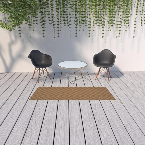 2' x 8' Tan Geometric Stain-Resistant Indoor/Outdoor Area Rug - Image 3