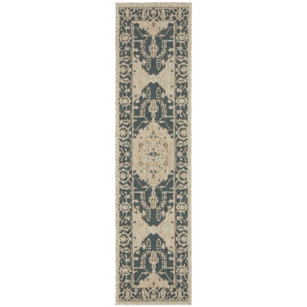 2' x 8' Gray Oriental Stain-Resistant Indoor/Outdoor Area Rug