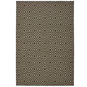 2' X 4' Black and Tan Geometric Stain Resistant Indoor Outdoor Area Rug