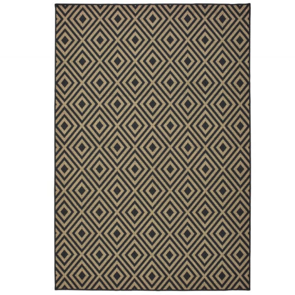 2' X 4' Black and Tan Geometric Stain Resistant Indoor Outdoor Area Rug