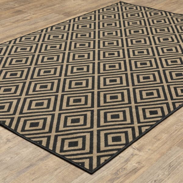 2' X 4' Black and Tan Geometric Stain Resistant Indoor Outdoor Area Rug - Image 6