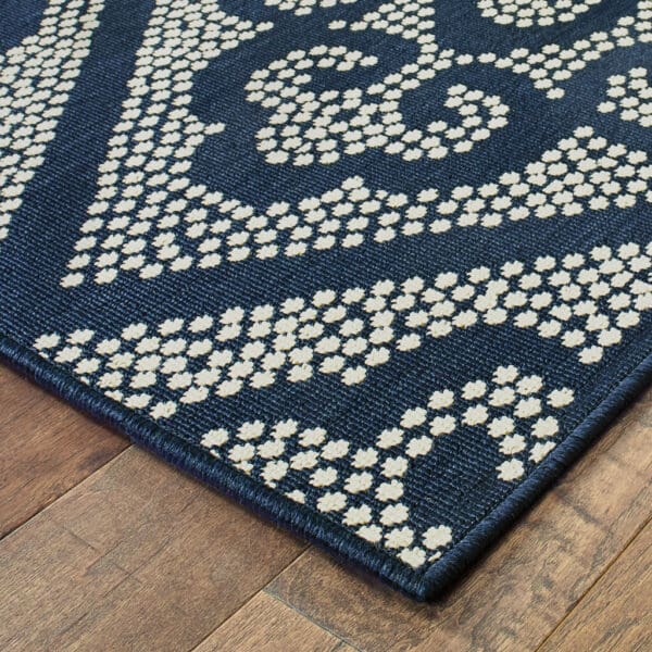 2' X 8' Blue and Ivory Geometric Stain Resistant Indoor Outdoor Area Rug - Image 5